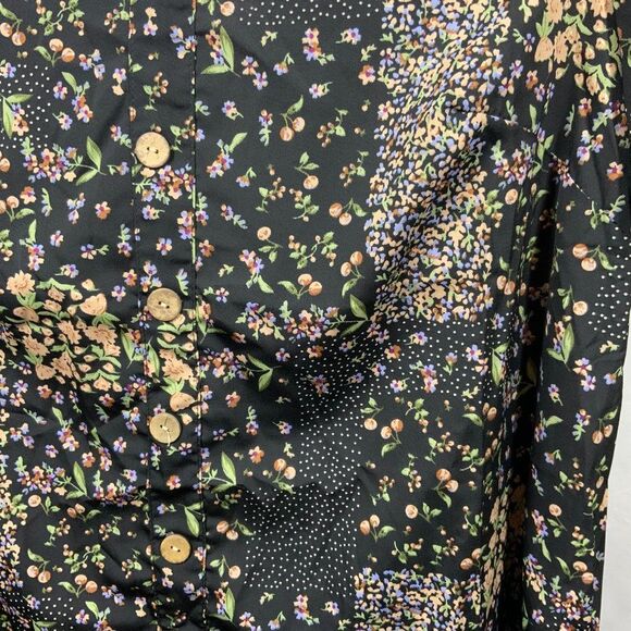NWT Black Pink Ditsy Floral Button Front Flounce Sleeve Blouse 1XL 14 - Picture 8 of 12